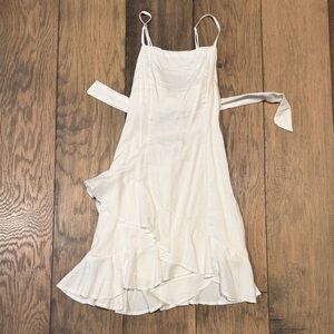 NWT sz S Francesca's Blue Rain White Ruffle Midi Slip Dress with Tie in back New